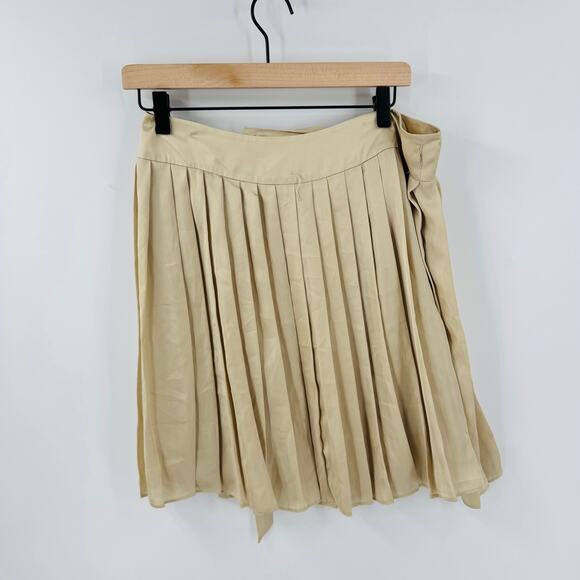 Anne Klein Pleated Wrap Skirt Women’s Size 8 Beige Midi Tie Waist Classic Career - Picture 2 of 6